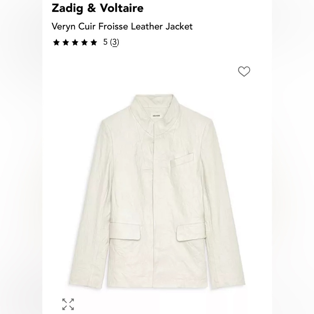 Zadig & Voltaire Cream Crinkle Leather Jacket Size 4 / 6 Holiday Festive